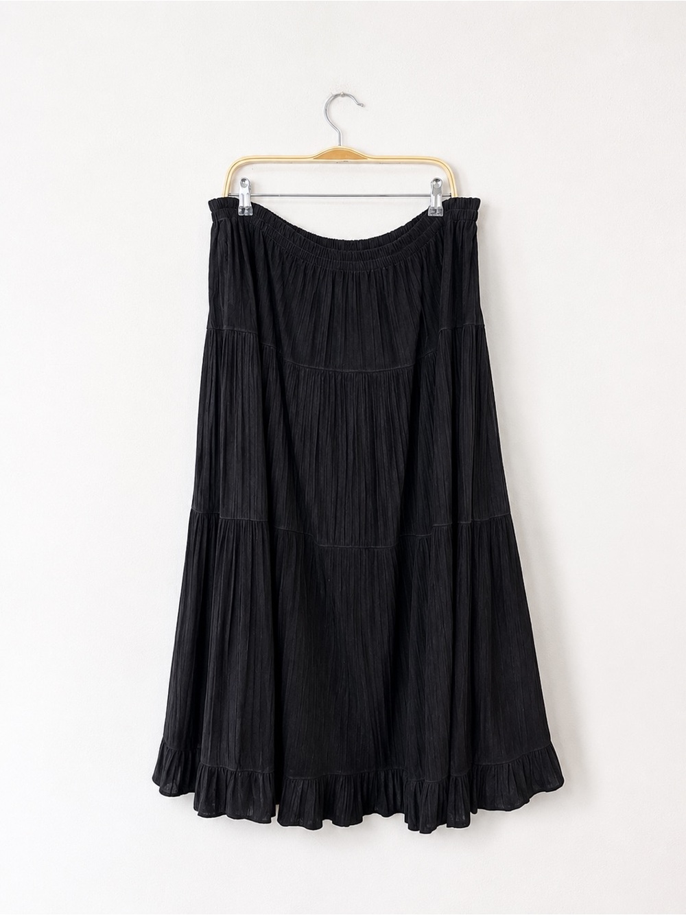Black Suede Leather Maxi Skirt Boho Tiered Gypsy Festival Western Cottagecore
